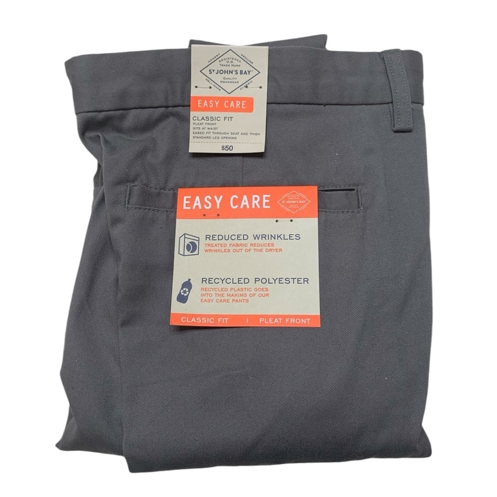 NEW St Johns Bay easy care men grey gray men dress pants classic fit size 42x32
